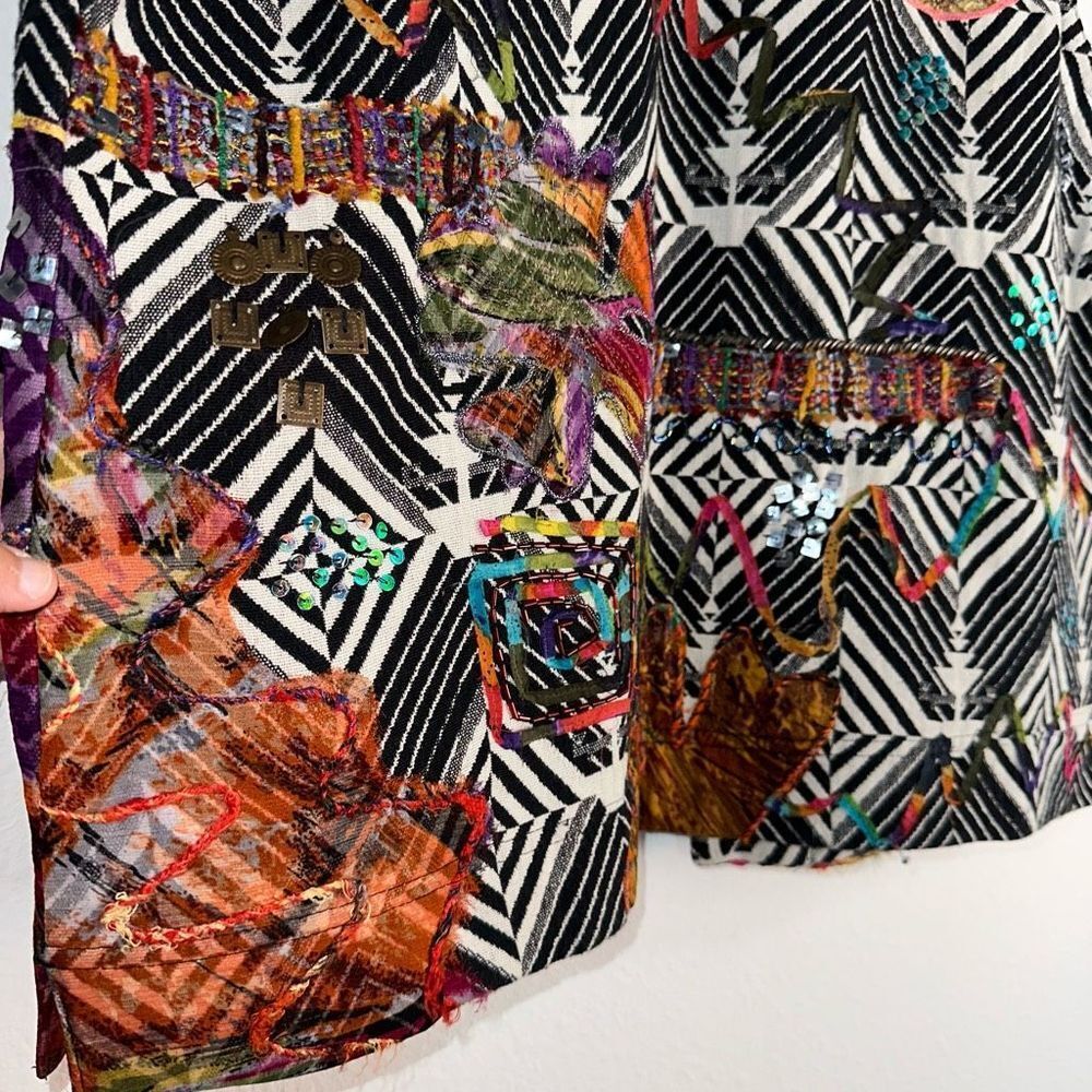 Vintage Chico’s Women’s Boho Artsy Mixed Media Vest Medium Retro 80s Inspo‎ - Picture 5 of 8